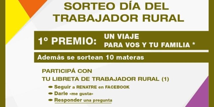 El RENATRE sortea un viaje para celebrar el día del trabajador rural