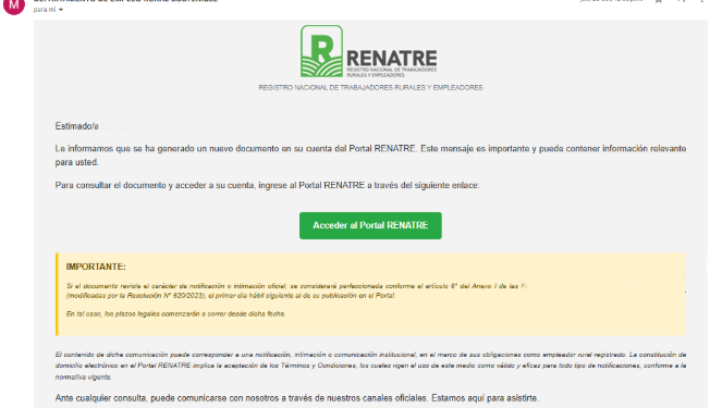 Implementación del Sistema de Notificación Electrónica RENATRE