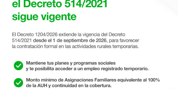 Continúa vigente el régimen que compatibiliza el trabajo rural registrado con las prestaciones sociales